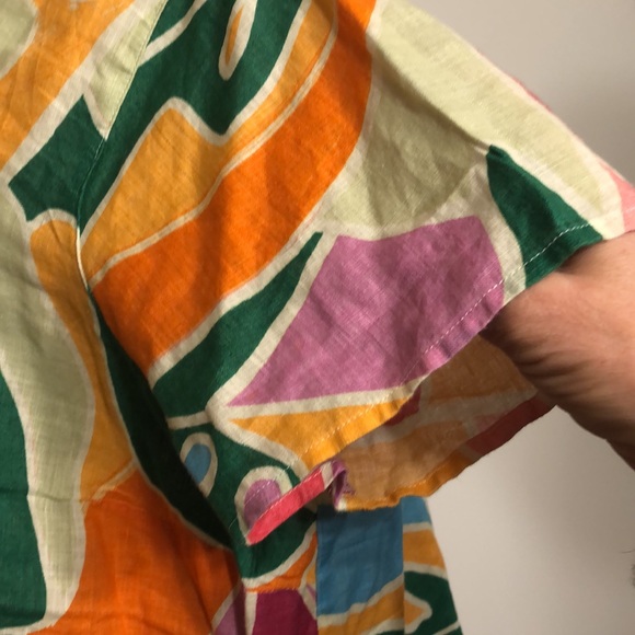 CHRISTIAN SIRIANO-Crewneck LINEN Green,Orange Pink Floral/Tropical Blouse Top 2X - Picture 5 of 10